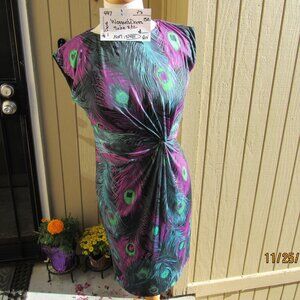 #487  NEW WOMAN'S PEACOCK PRINT DRESS BY PHASE EIGHT  (SIZE 8US/ 12UK)